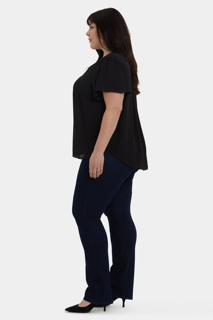 Pleated Flutter Sleeved Blouse In Plus Size - Black