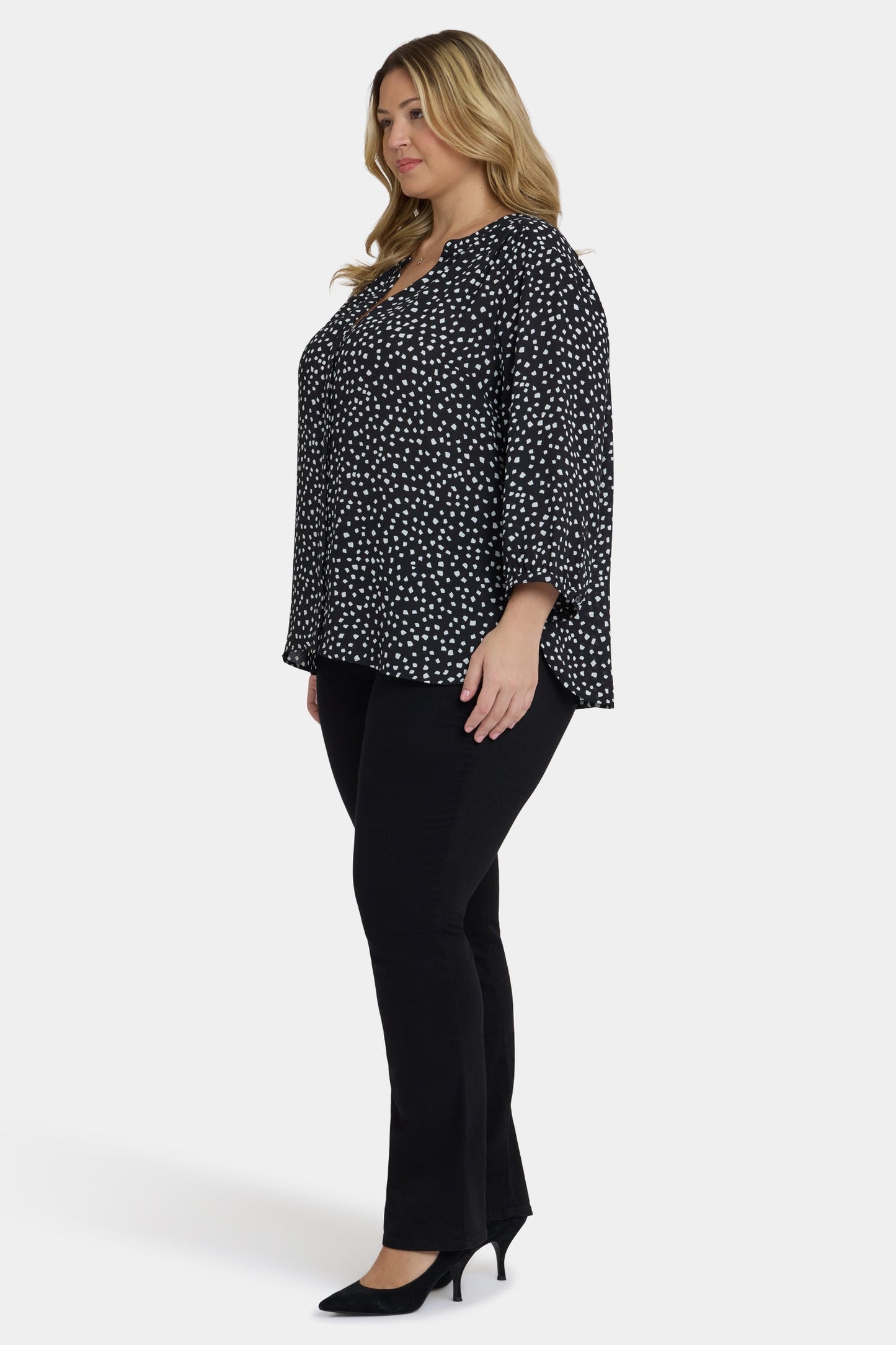 Pintuck Blouse In Plus Size - Francoise Dots