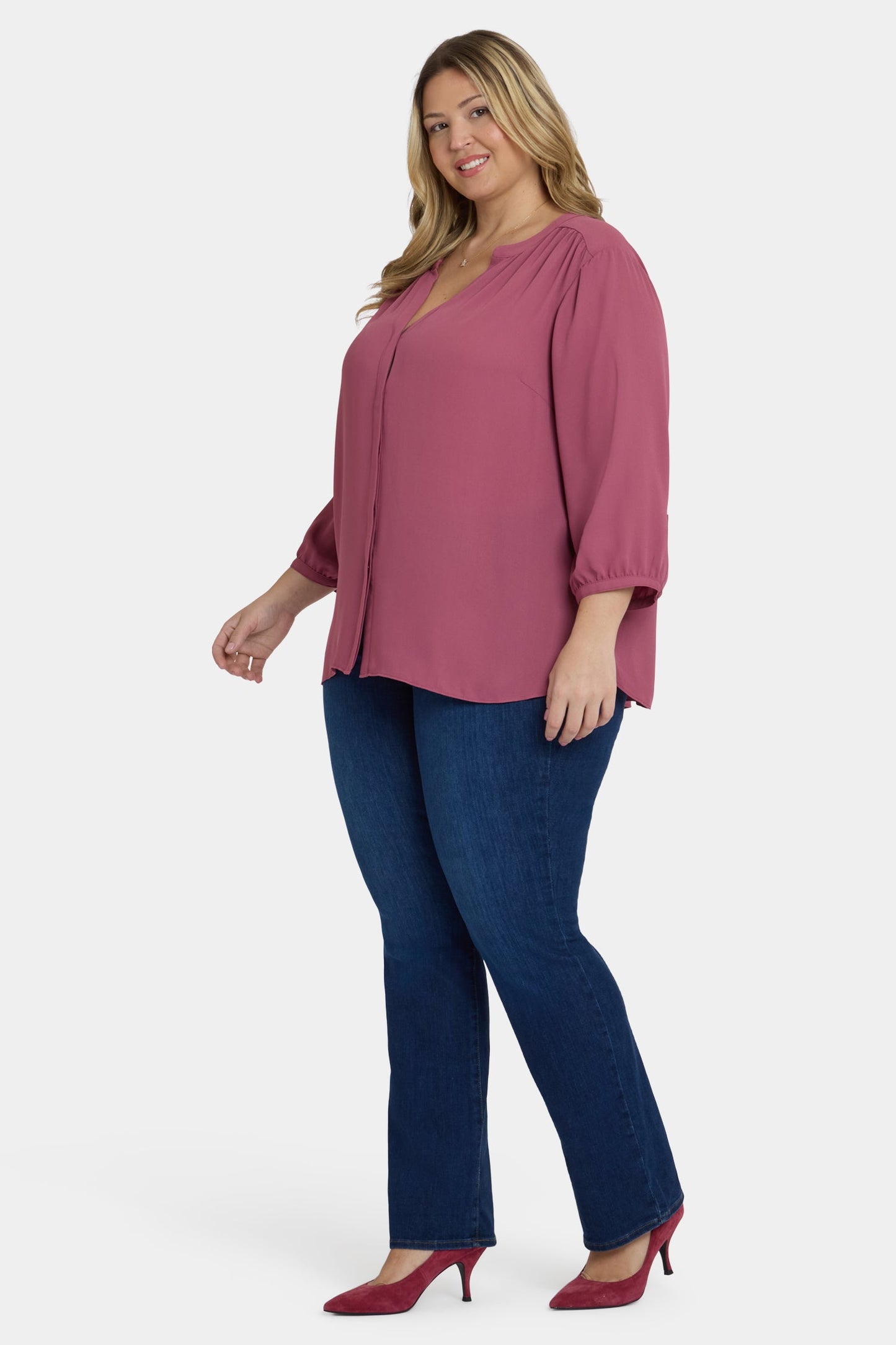 Pintuck Blouse In Plus Size - Vintage Rose