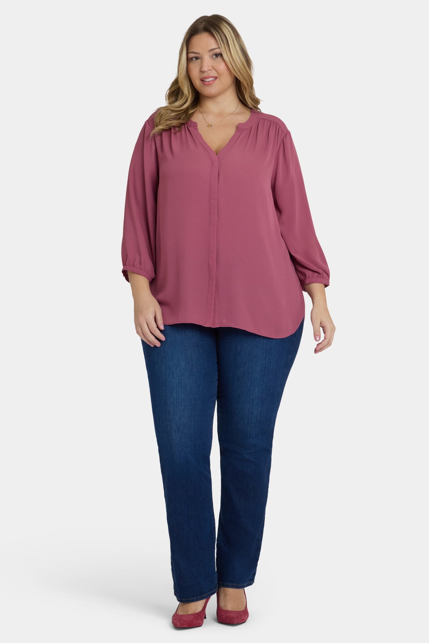 Pintuck Blouse In Plus Size - Vintage Rose