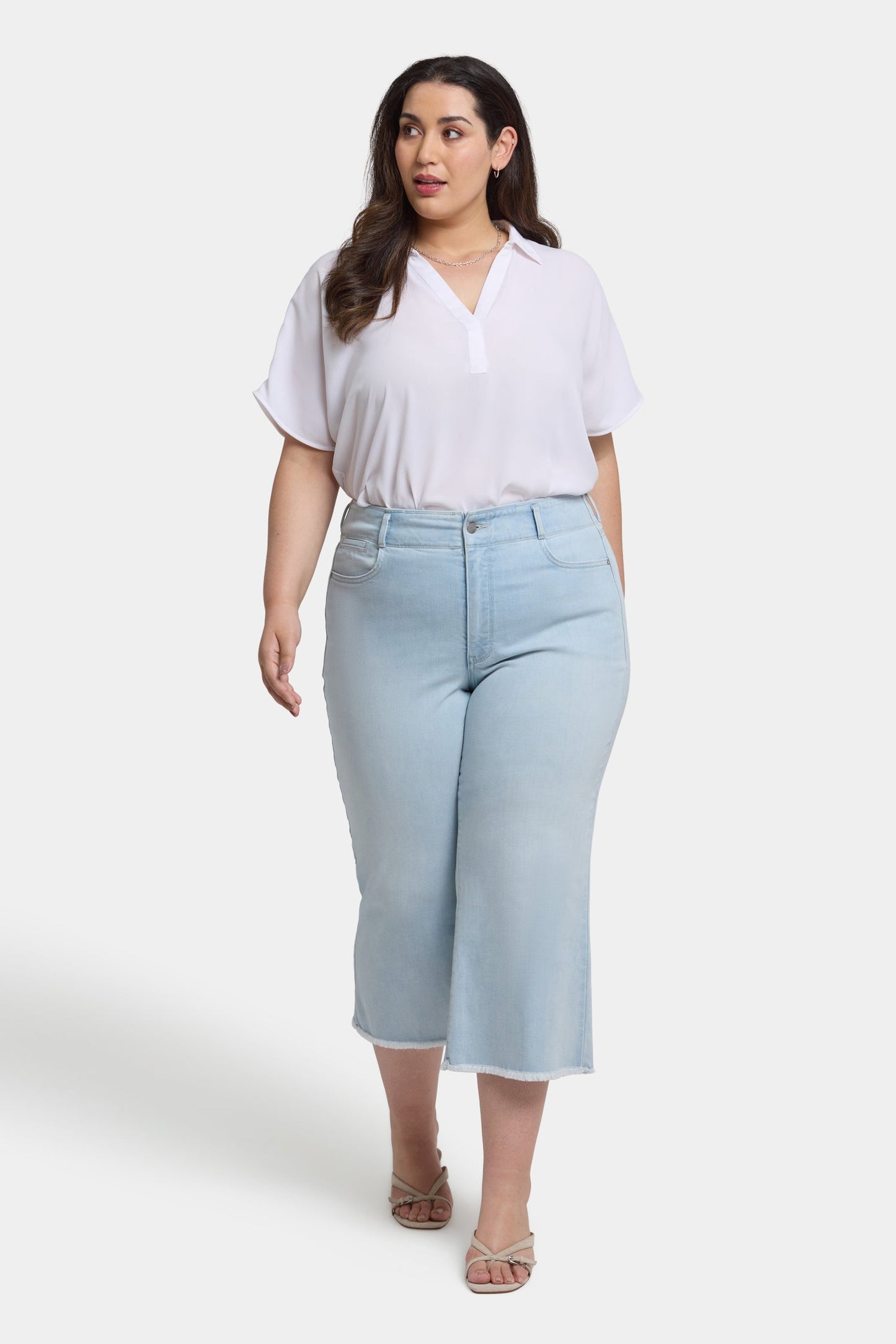 Brigitte Wide Leg Capri Jeans In Plus Size - Clear Waters
