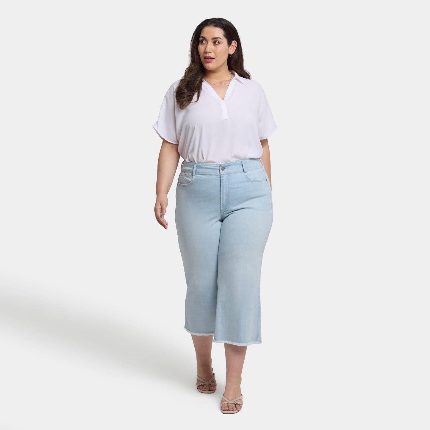 Brigitte Wide Leg Capri Jeans In Plus Size - Clear Waters