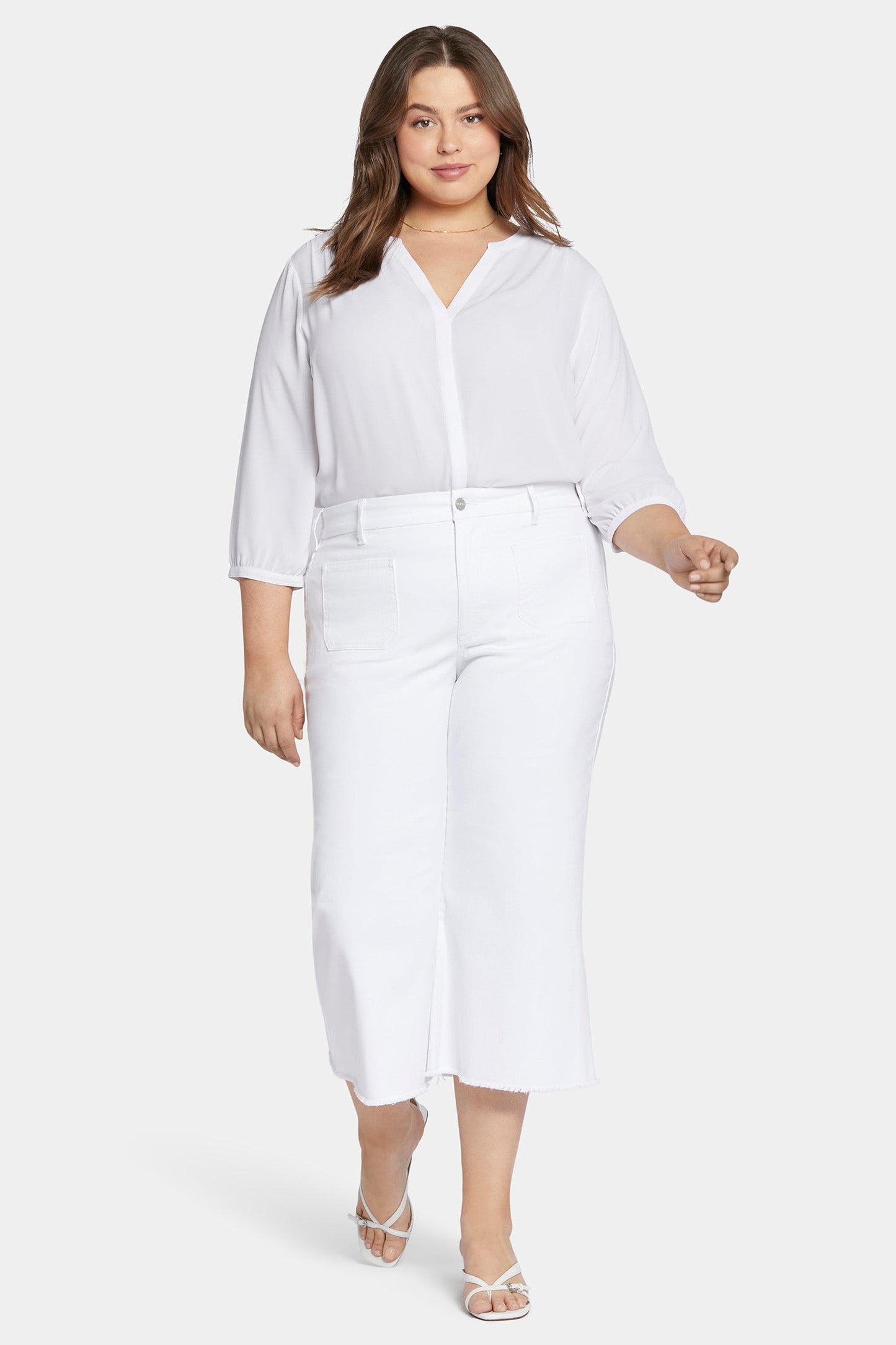 Patchie Wide Leg Capri Jeans In Petite Plus Size - Optic White