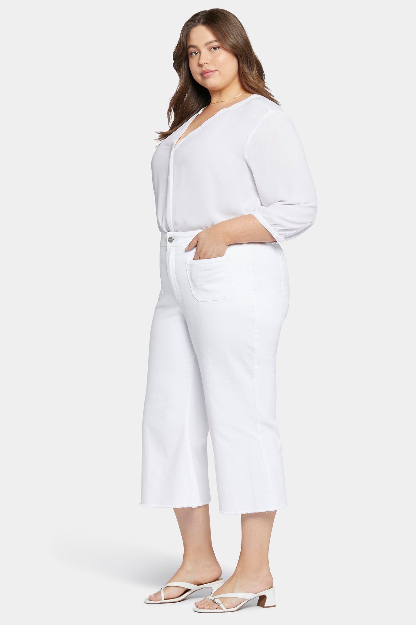 Patchie Wide Leg Capri Jeans In Petite Plus Size - Optic White