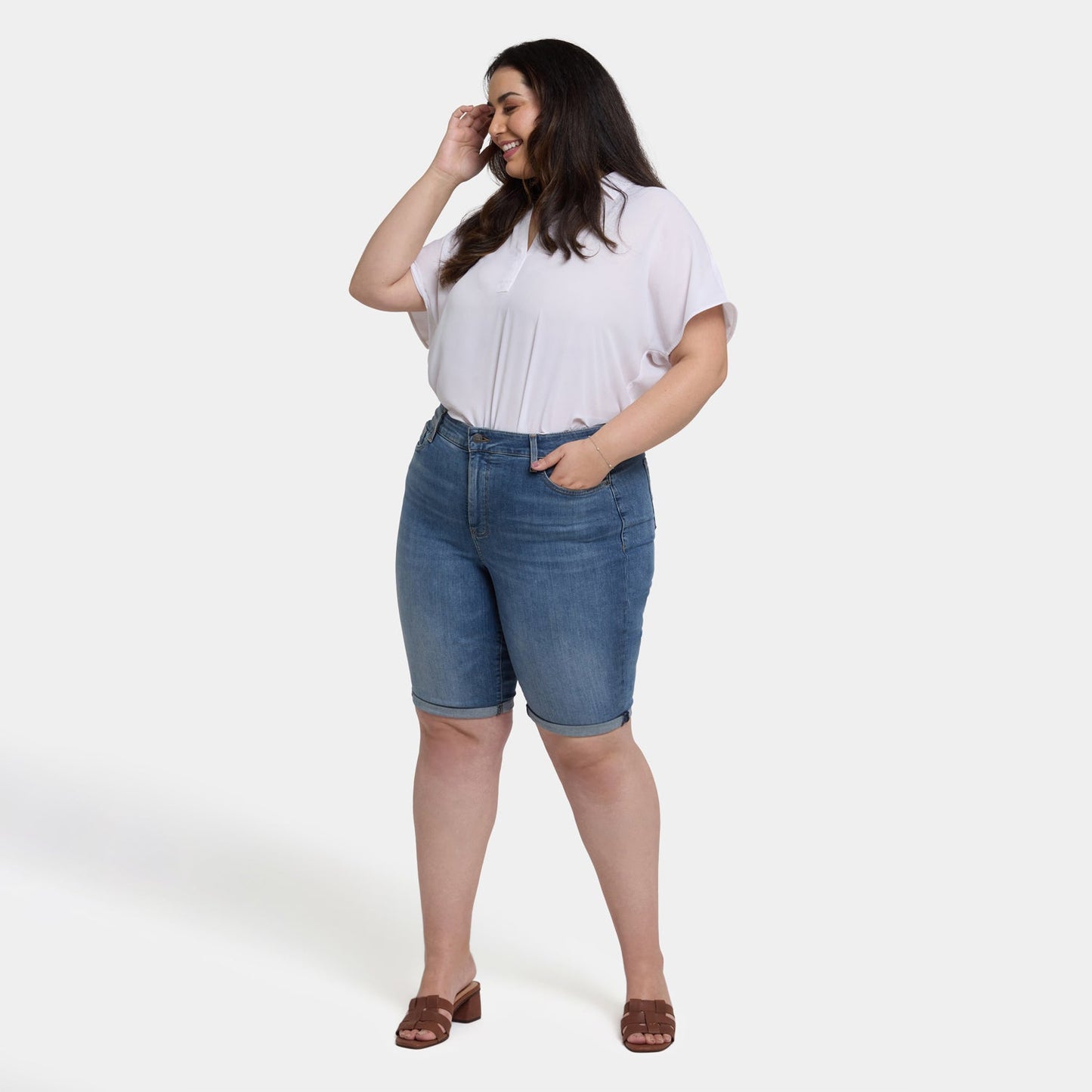Briella 11 Inch Denim Shorts In Plus Size - Barcelona Breeze