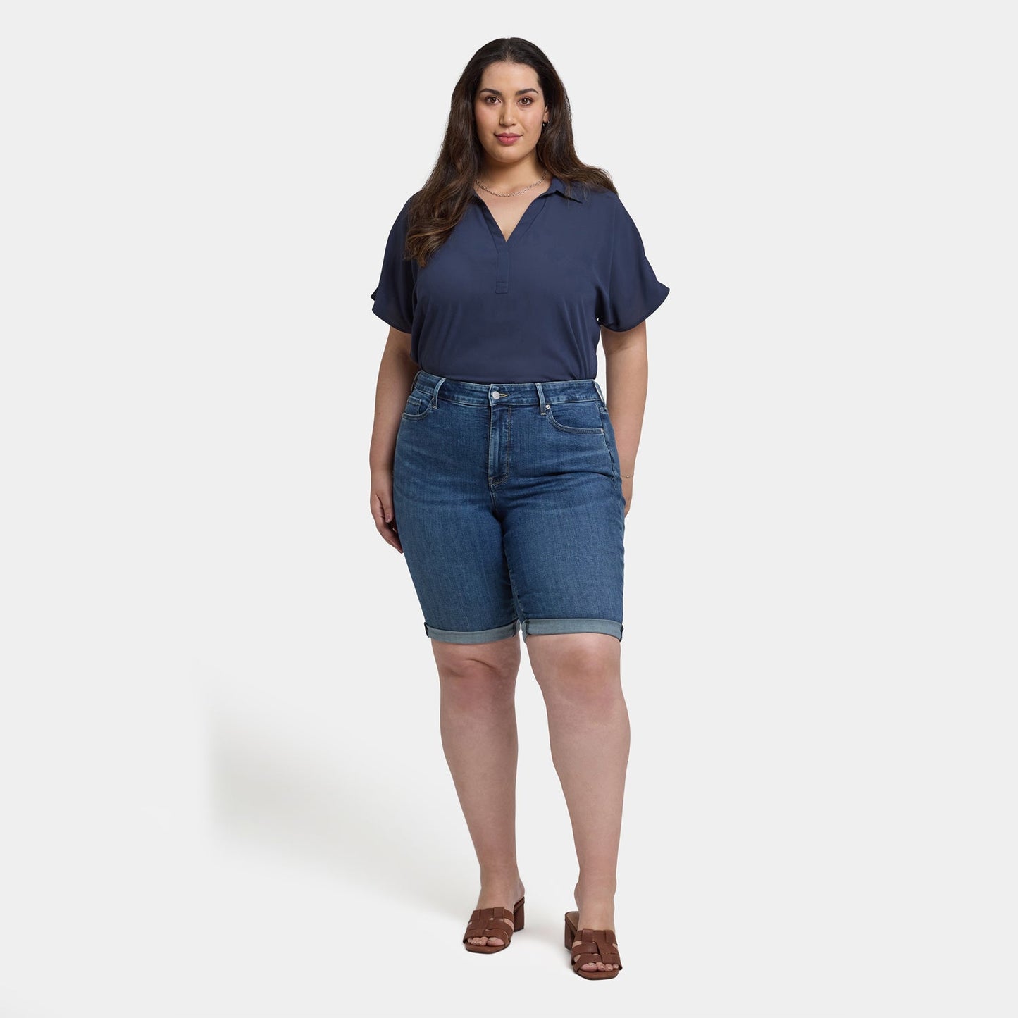 Briella 11 Inch Denim Shorts In Plus Size - Valencia Surf