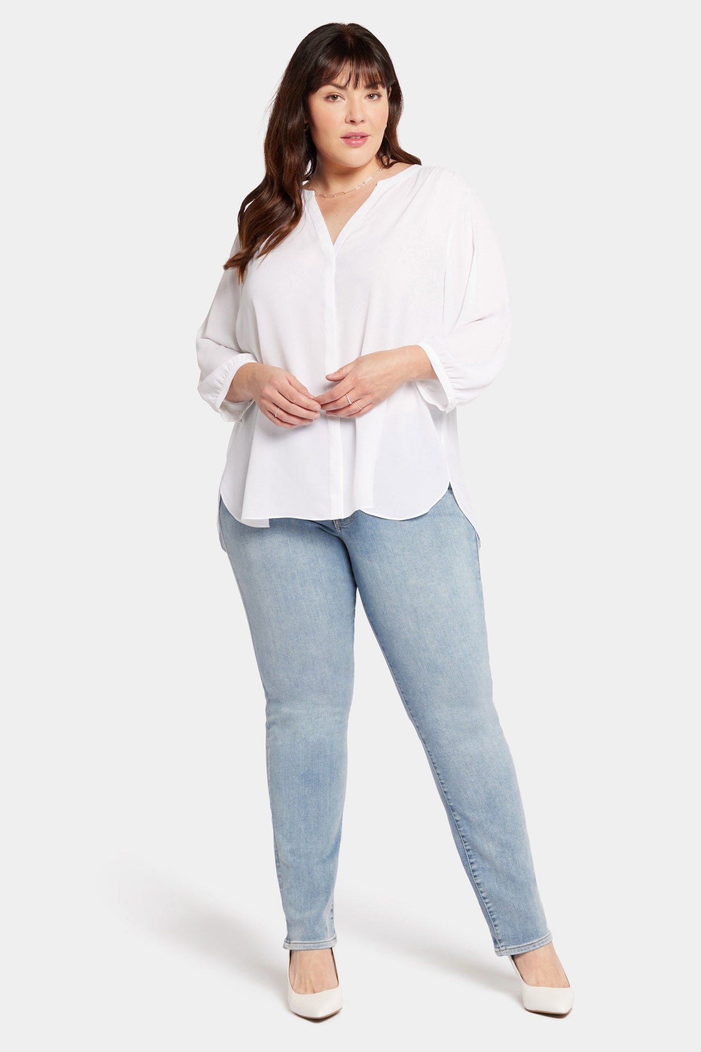 Pintuck Blouse In Plus Size - Optic White
