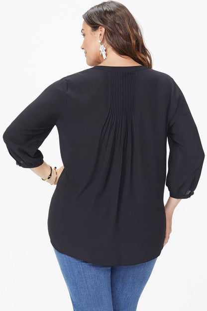 Pintuck Blouse In Plus Size - Black