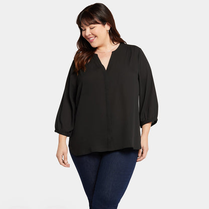 Pintuck Blouse In Plus Size - Black