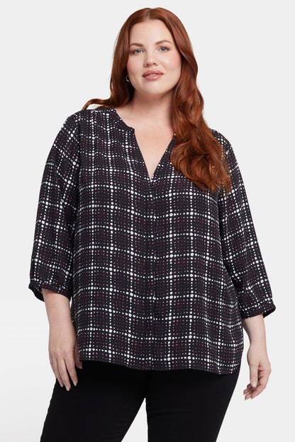 Pintuck Blouse In Plus Size - Lattice Dots