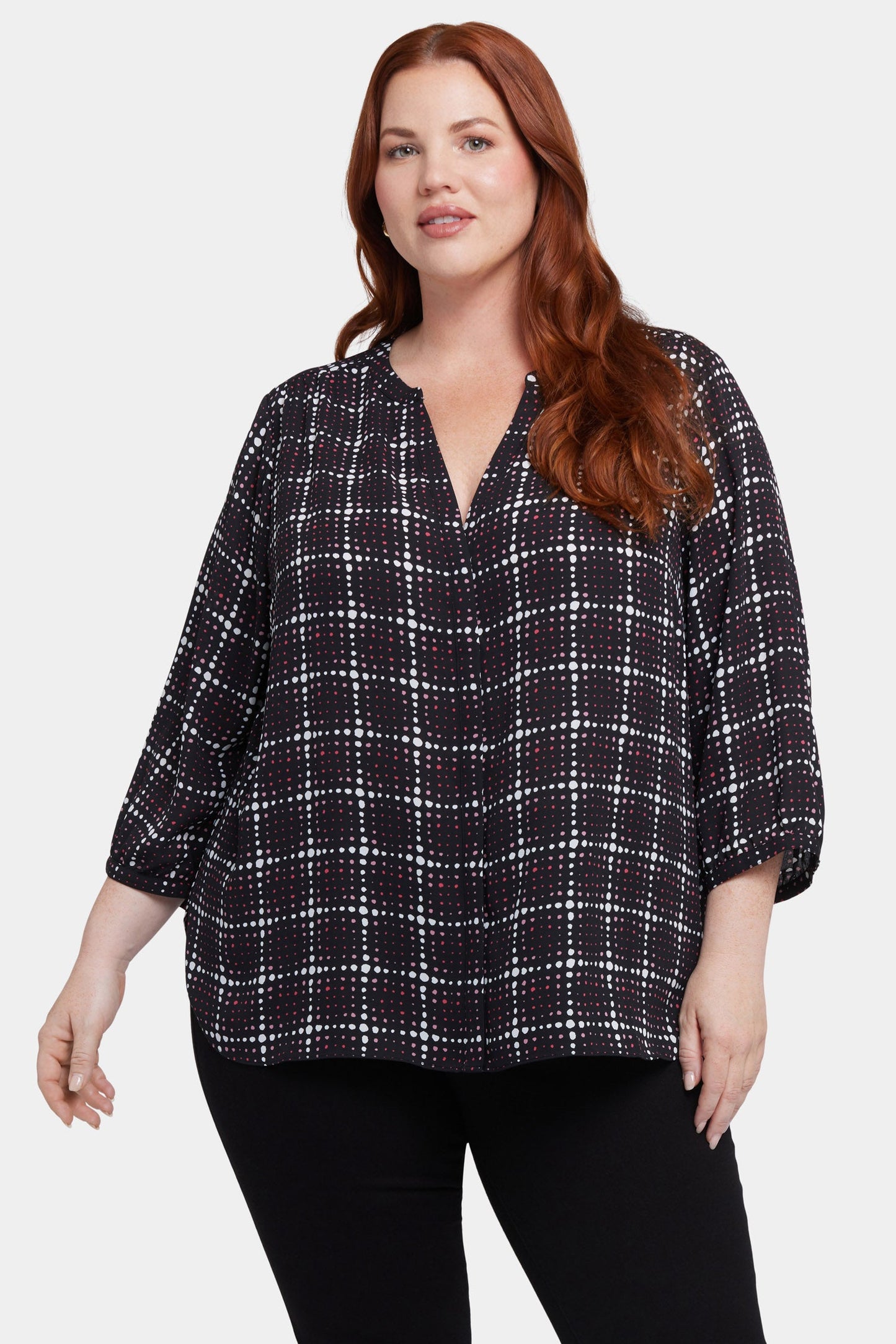 Pintuck Blouse In Plus Size - Lattice Dots