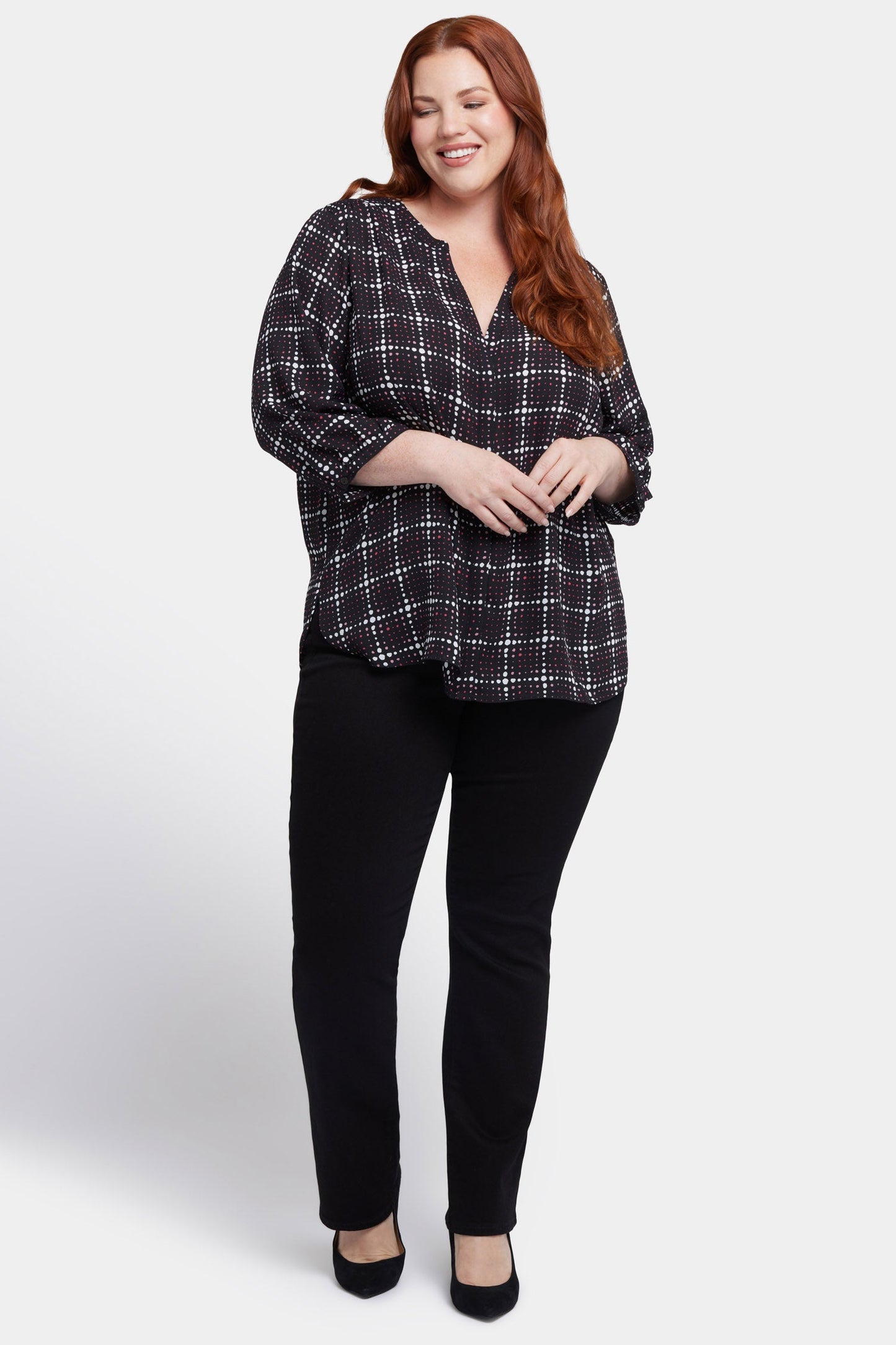 Pintuck Blouse In Plus Size - Lattice Dots