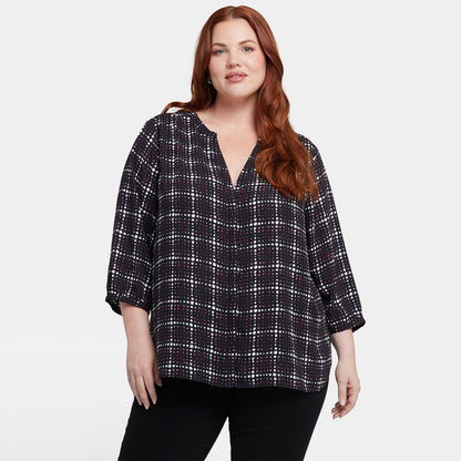 Pintuck Blouse In Plus Size - Lattice Dots