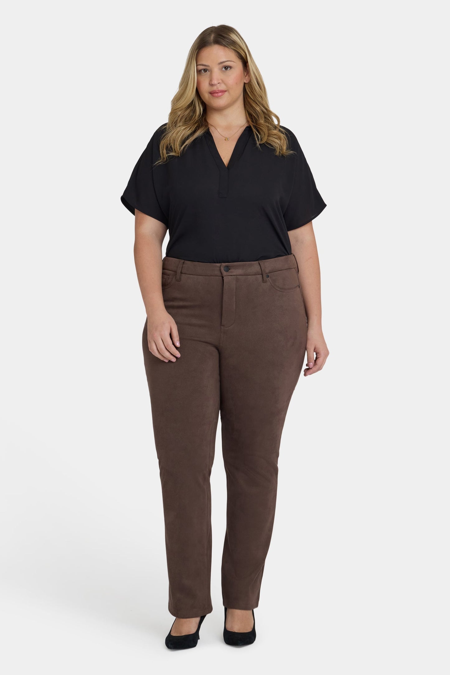 Marilyn Straight Pants In Plus Size - Coffee Bean